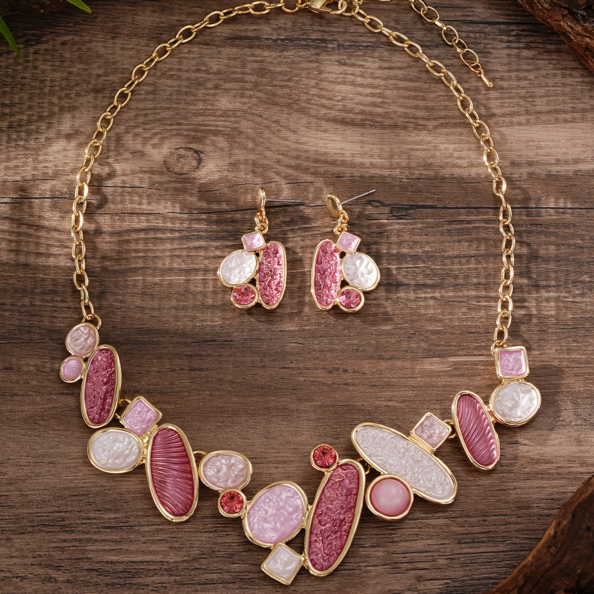 Women's Irregular Geometric Enamel Jewelry Set, Necklace & Earrings